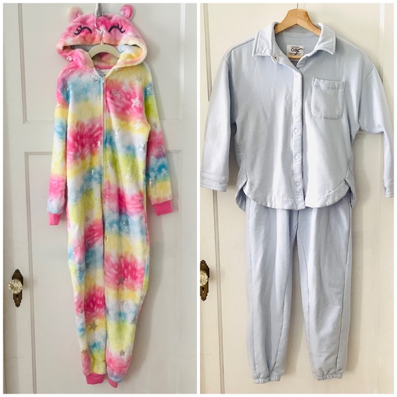 Girls Clothes Lot Of 2 Unicorn Sleeper Athleta Loungewear top pants Sz 7/8 Tall - Picture 1 of 16